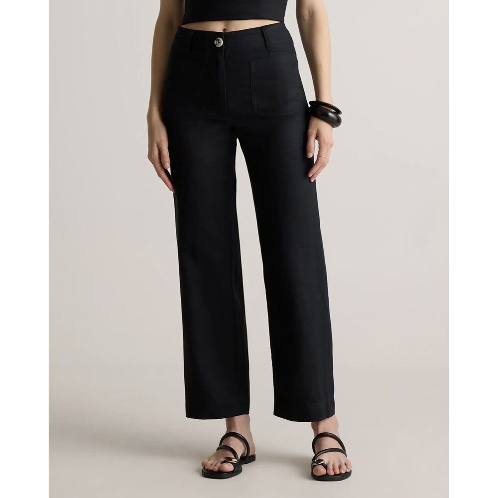 Quince Womens 8 100% European Linen Wide Leg Pants Patch Pocket Boho Capsule